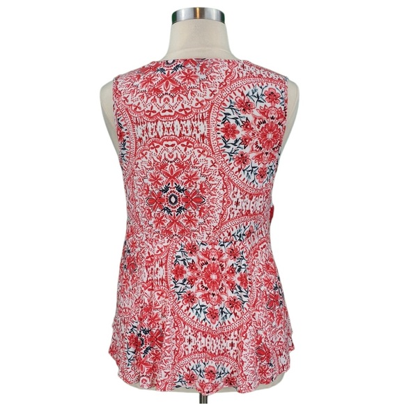 Torrid Red Floral Crochet Lace Up Neck Flowy Sleeveless Blouse - Picture 7 of 14